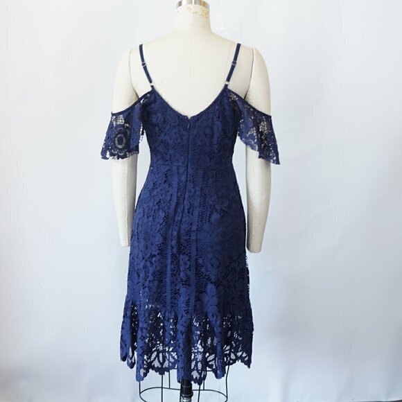 NWT Plenty by Tracy Reese Lace Cold Shoulder Dress Blue 0 Cocktail Bohemian - Picture 2 of 8